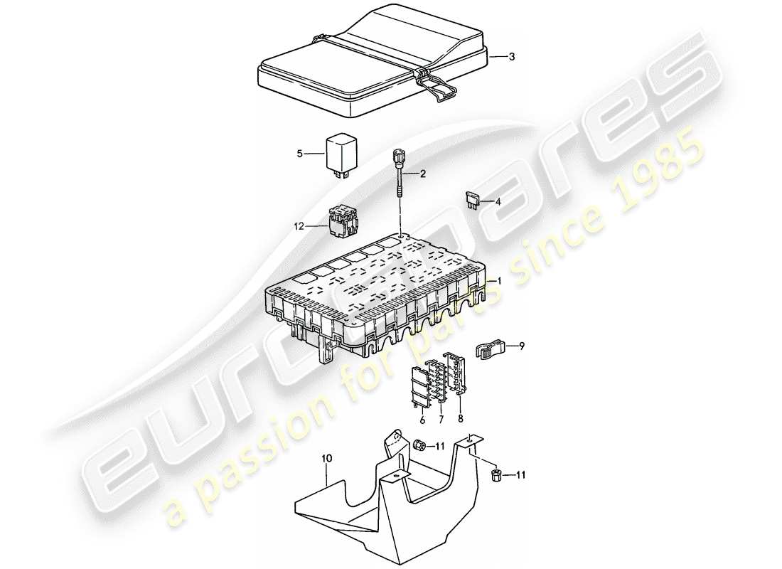 porsche 1988 (944) scatola dei fusibili/piastra relè diagramma delle parti
