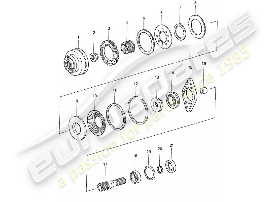 porsche 1988 (959) frizione interasse - asse anteriore diagramma delle parti
