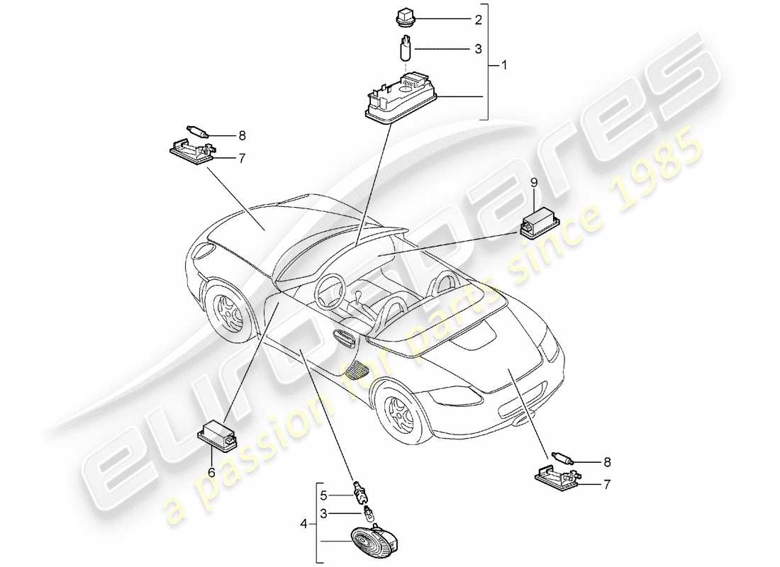 porsche 2008 (987 boxster) luci interne diagramma delle parti