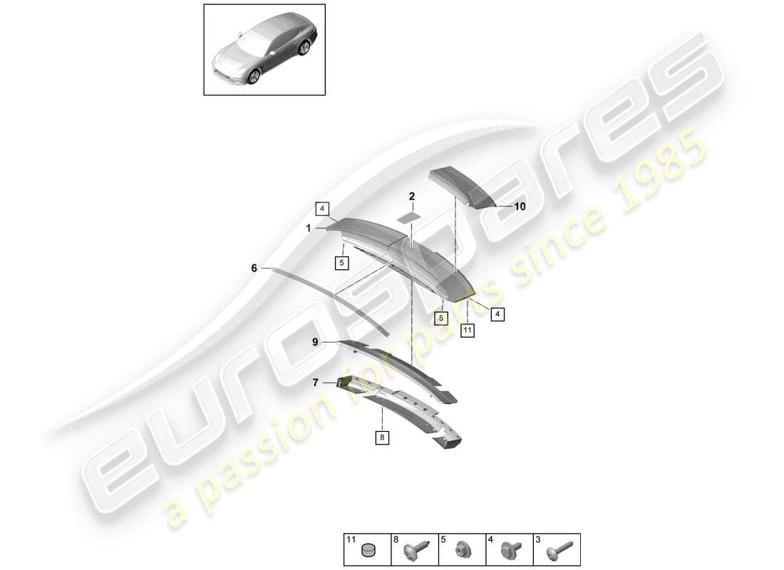 porsche 2018 (panamera 971-1) schema delle parti spoiler posteriore