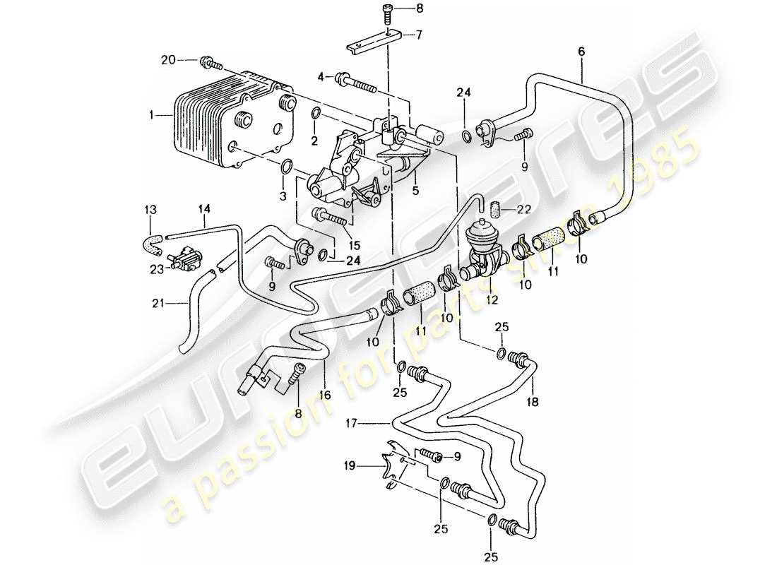 porsche 1999 (986 boxster) tiptronic - - - radiatore olio ingranaggi - linea pressione olio per - raffreddamento olio ingranaggi schema particolare