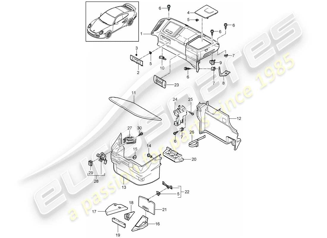porsche 2013 (997-2 turbo / gt2 rs) compartimento bagagli diagramma delle parti