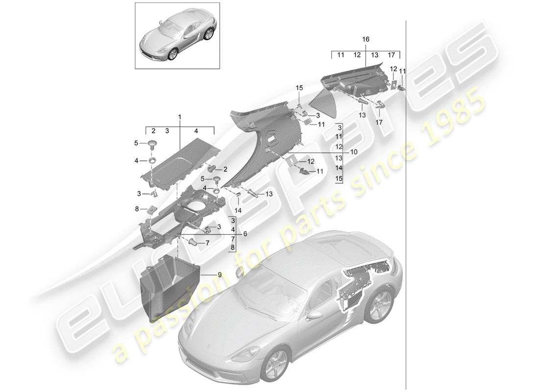 porsche 2020 (718 cayman) diagramma delle parti trims