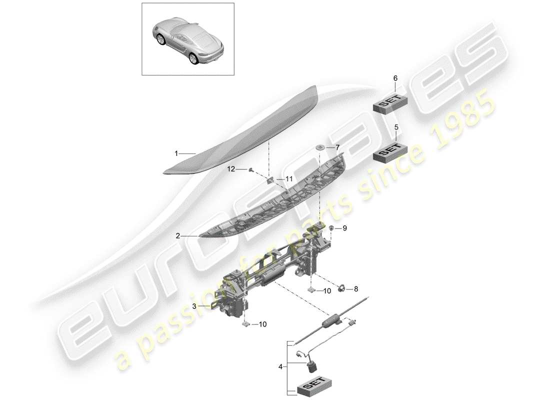 porsche 718 cayman (2020) schema delle parti spoiler posteriore