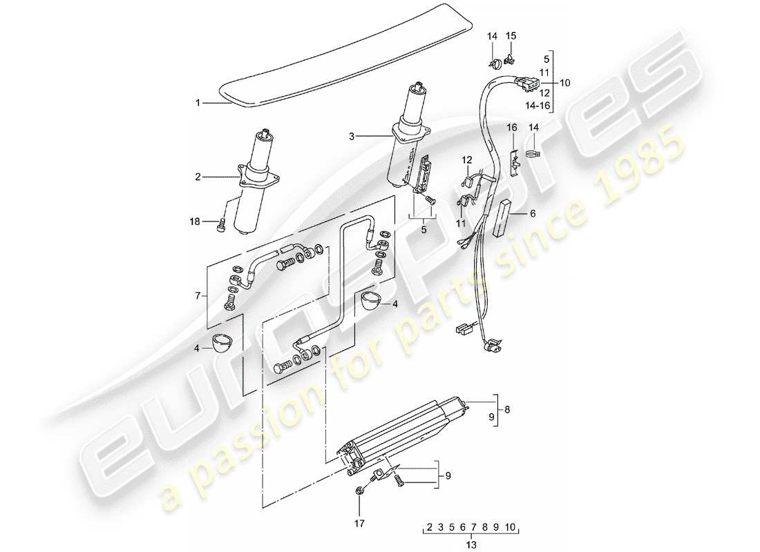 porsche 2001 (996 turbo / gt2) spoiler posteriore diagramma delle parti