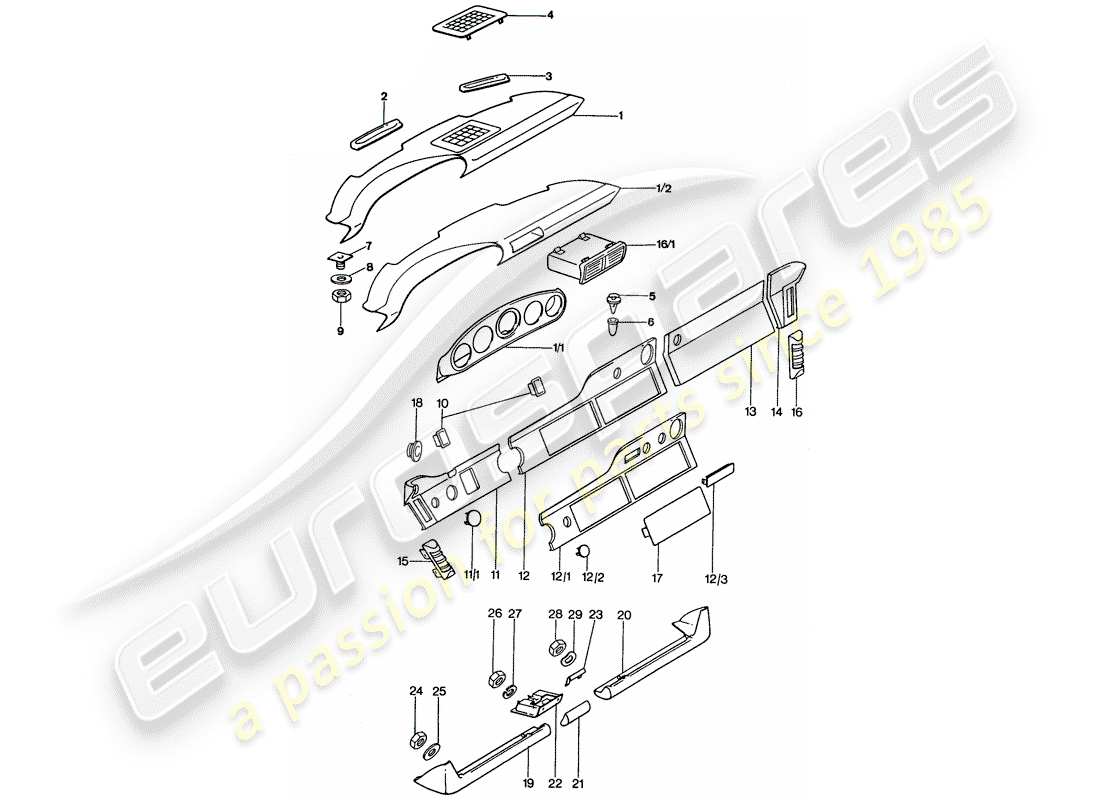 porsche 1977 (911) pannello di controllo diagramma delle parti