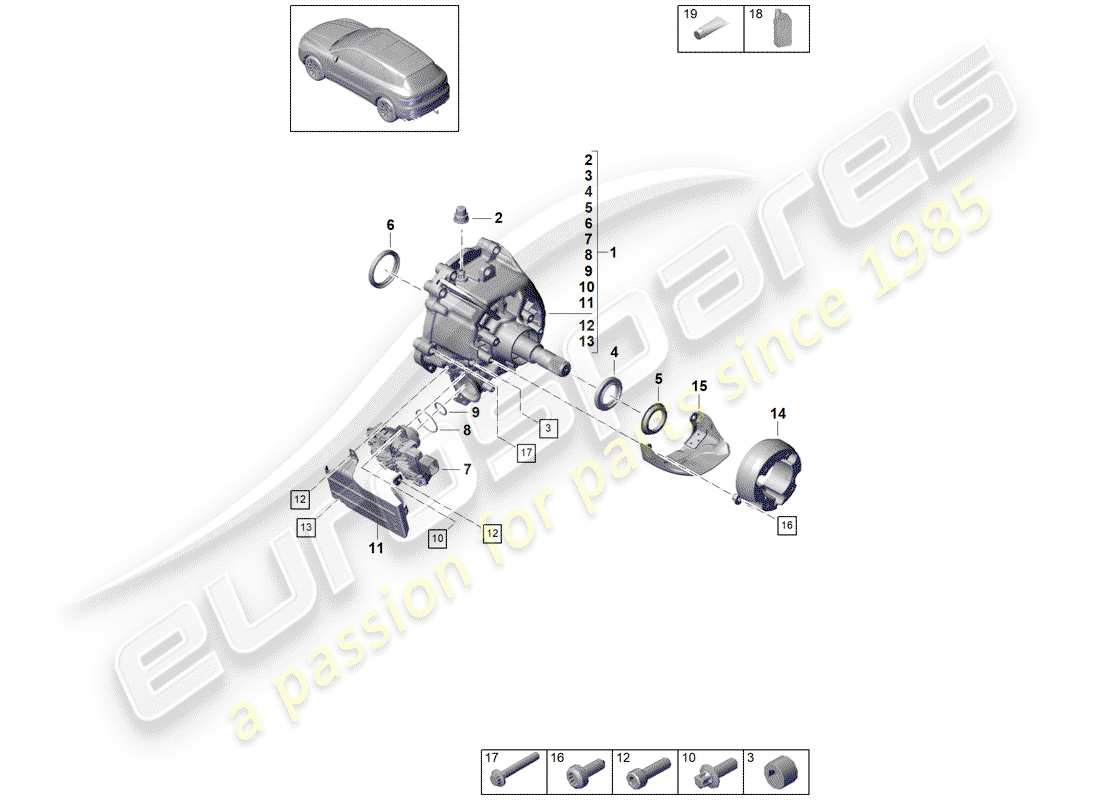 porsche 2020 (cayenne e3 9ya/9yb) scatola di rinvio schema delle parti