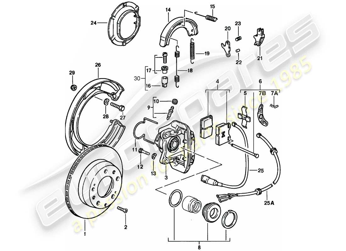 porsche 1982 (928) freni a disco - assale posteriore diagramma delle parti
