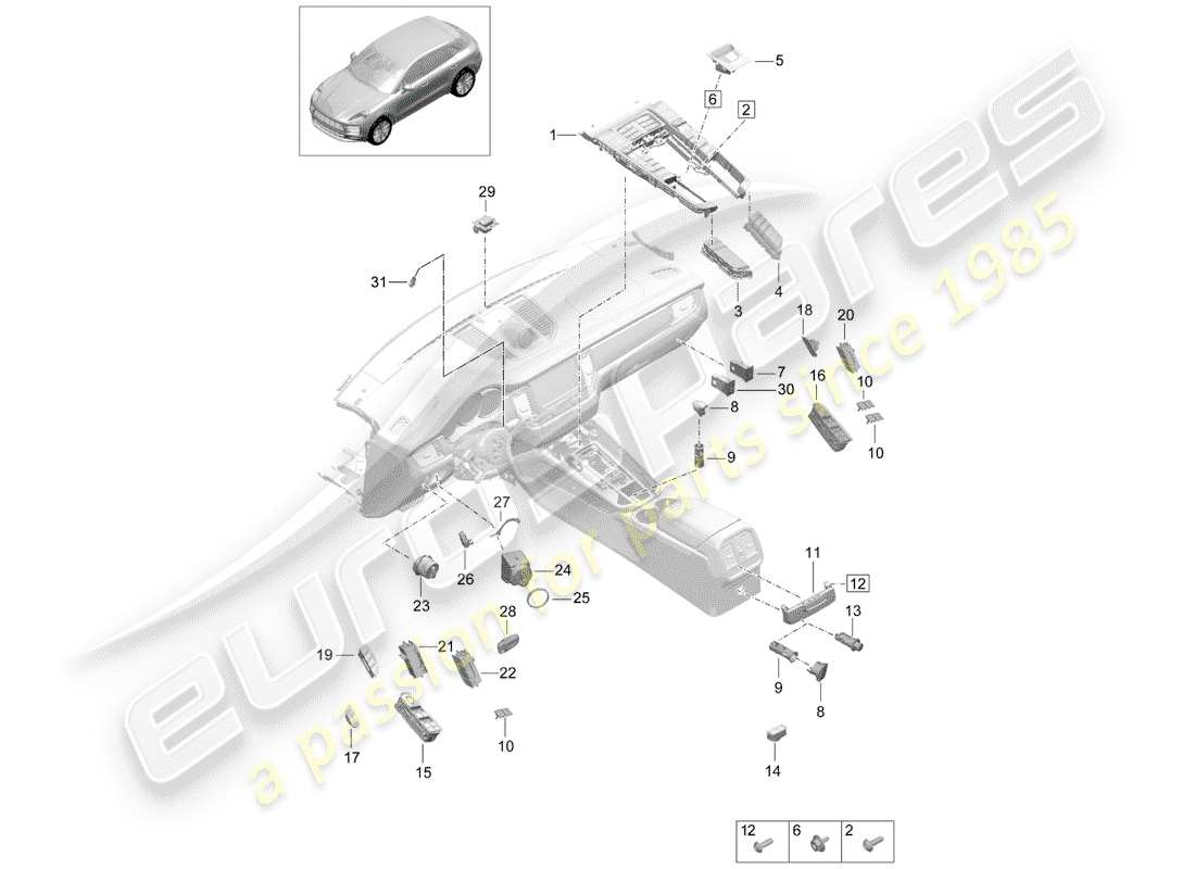 porsche 2019 (macan) interruttore diagramma delle parti