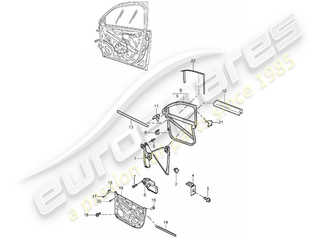 porsche 2005 (cayenne e1 9pa) schema delle parti del regolatore della finestra