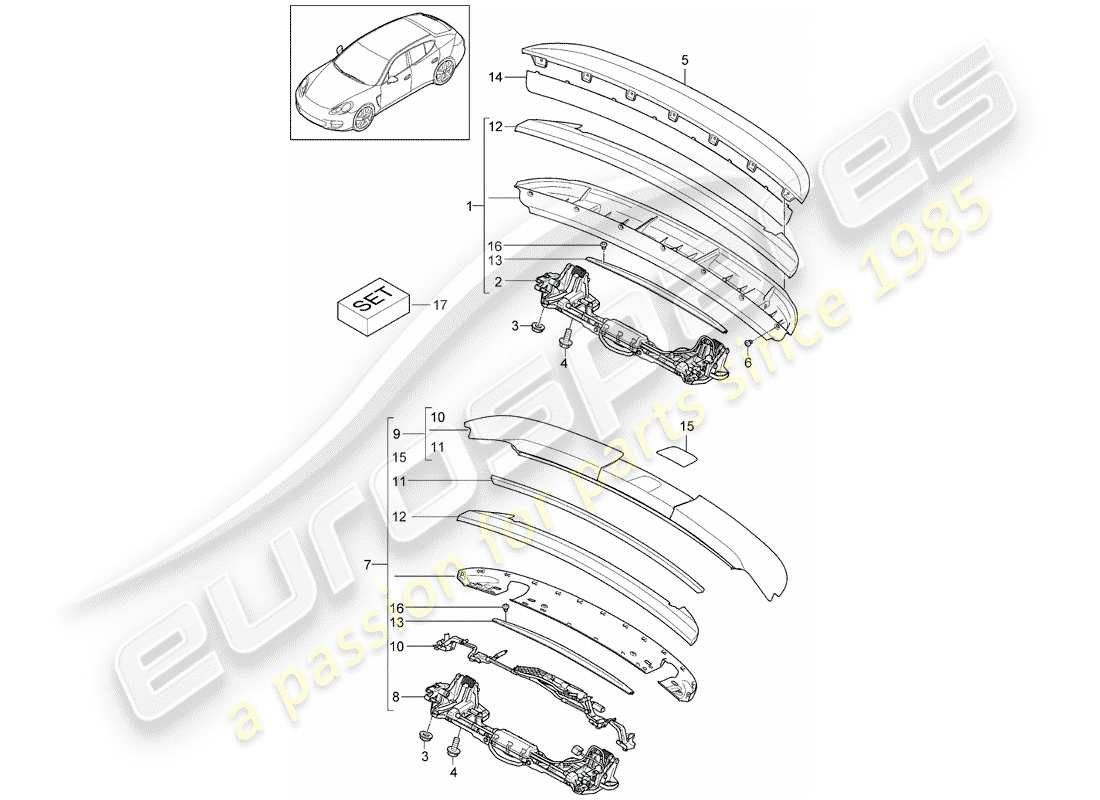 porsche 2011 (panamera 970) schema delle parti spoiler posteriore