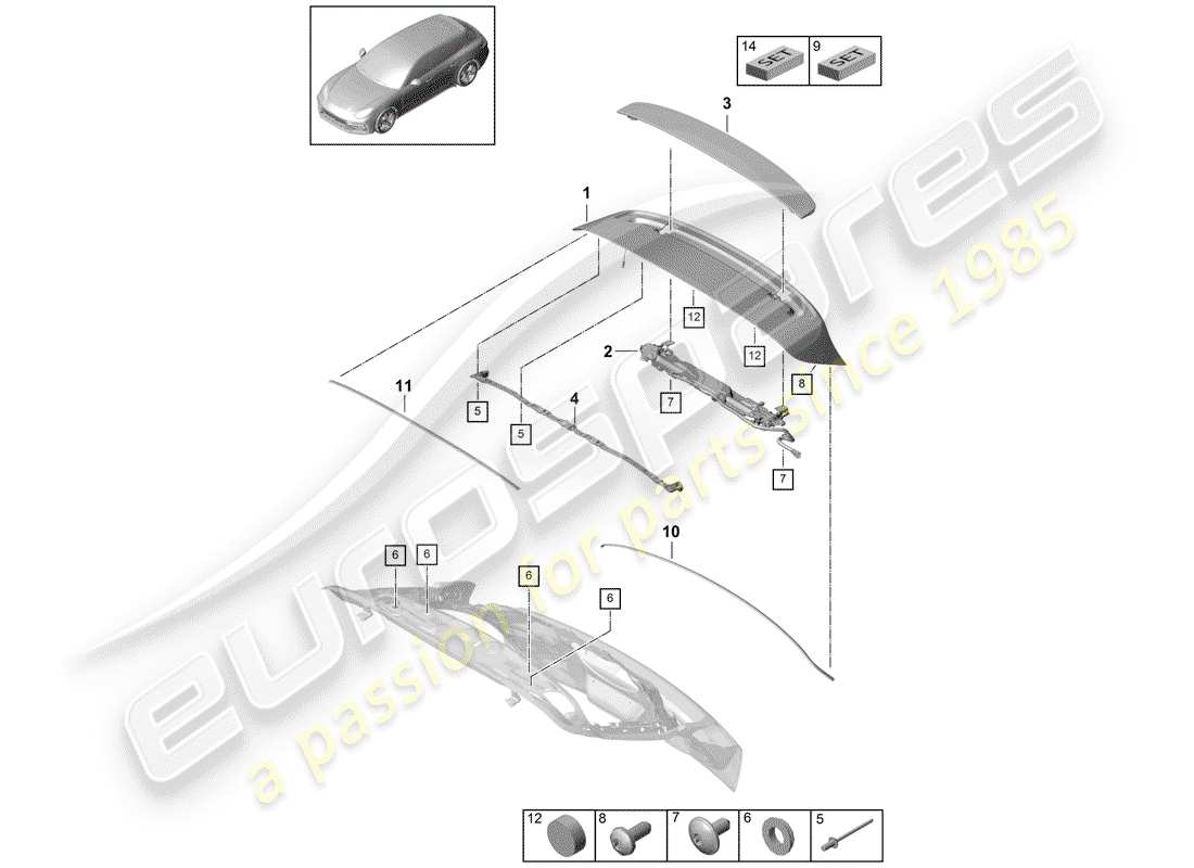 porsche 2020 (panamera 971-1) schema delle parti spoiler posteriore