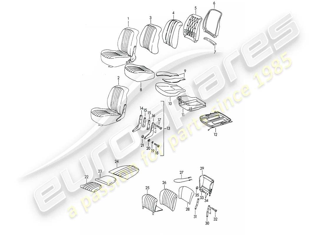 porsche 1963 (356b/356c) sedile anteriore e sedile di emergenza schema delle parti