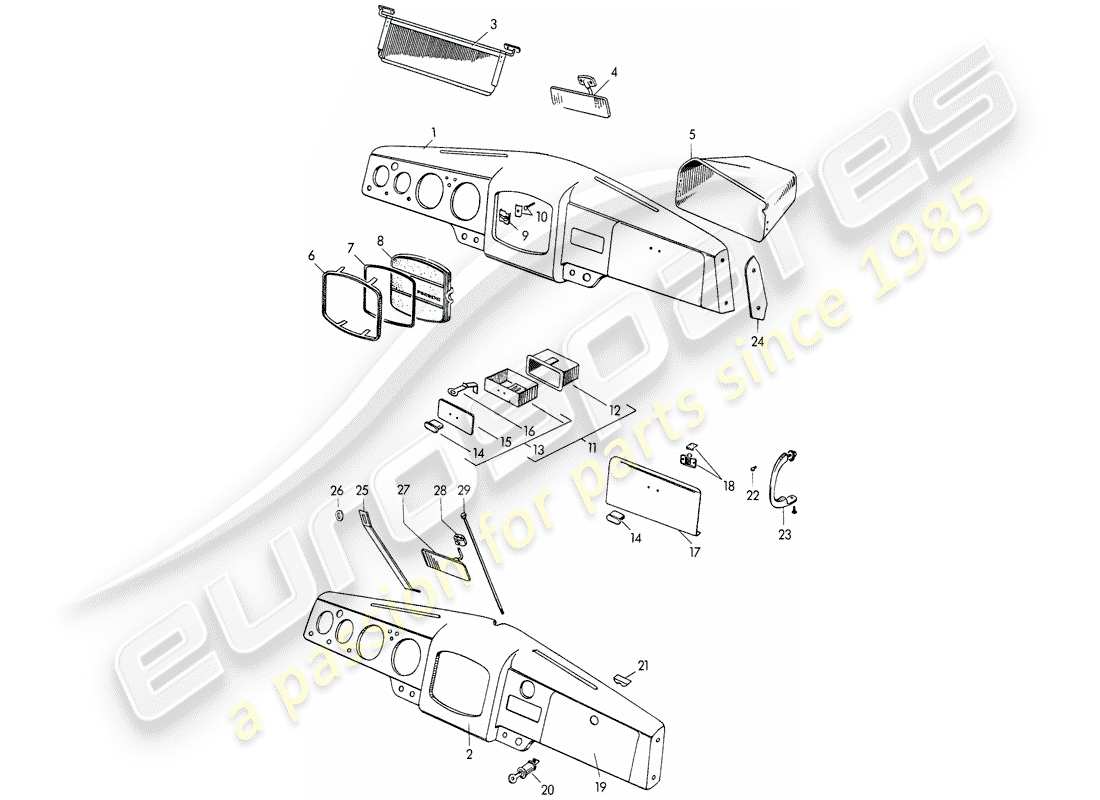 porsche 1954 (356/356a) pannello di controllo diagramma delle parti