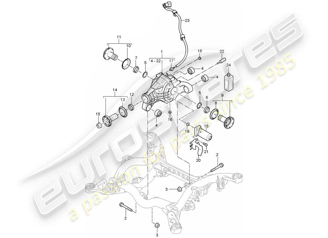 porsche 2008 (cayenne e1 9pa) differenziale dell'asse posteriore diagramma delle parti