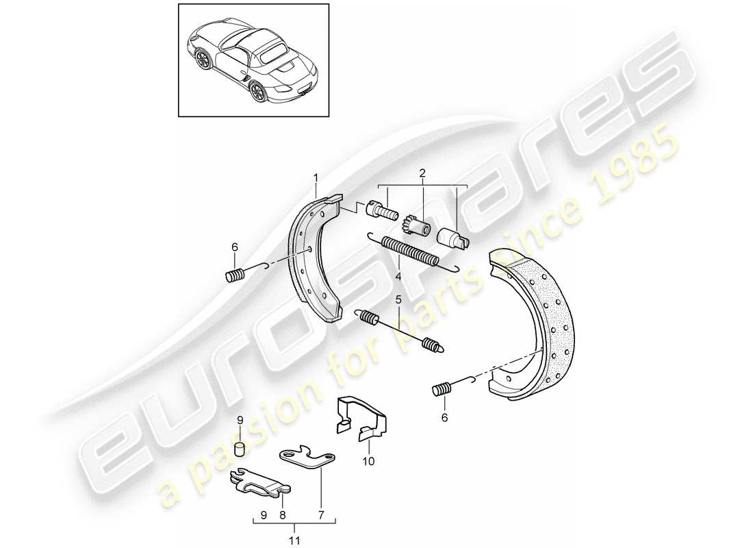 porsche 2011 (987 boxster) freno a mano diagramma delle parti
