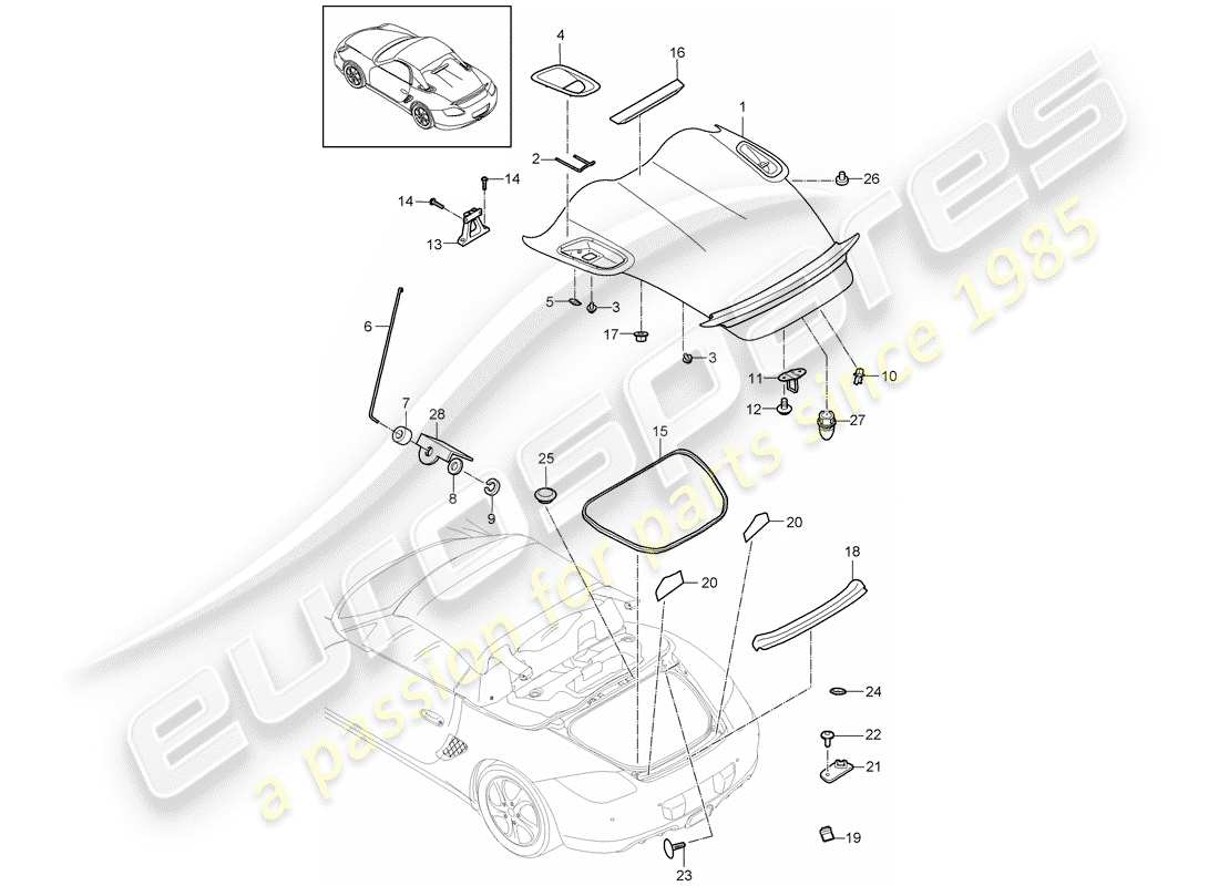 porsche 2009 (987 boxster) copertina diagramma delle parti