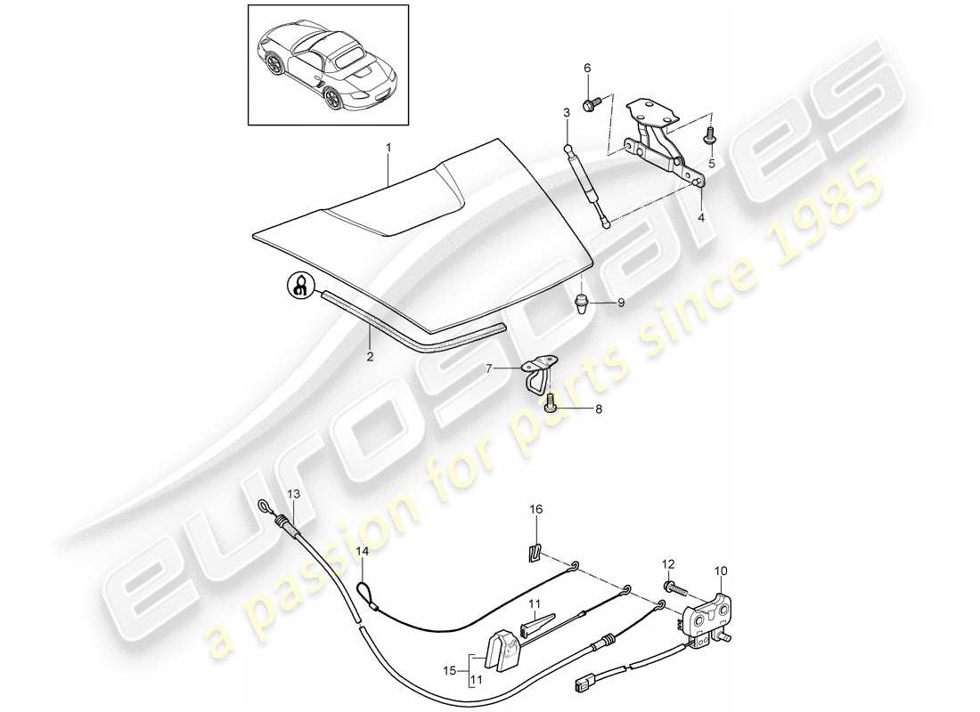 porsche 2010 (987 boxster) copertina diagramma delle parti