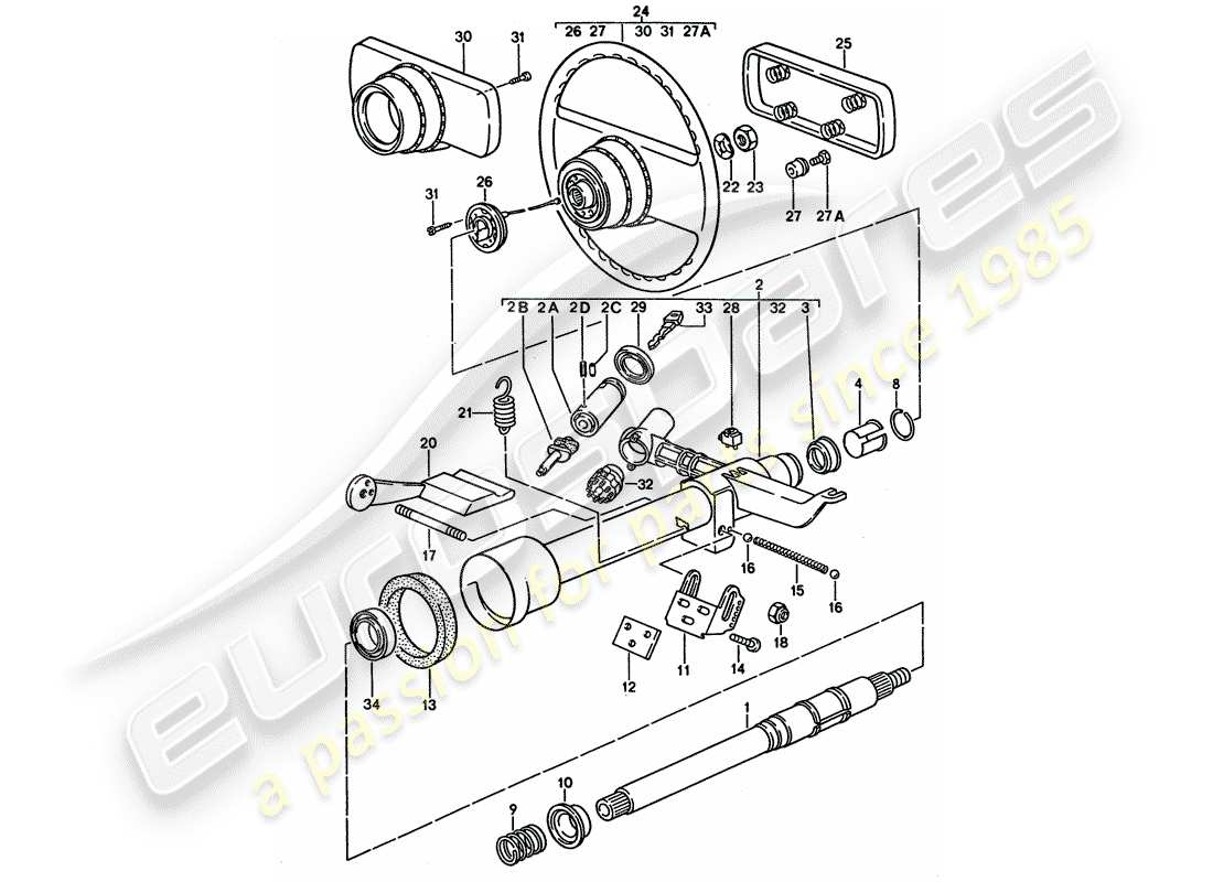 porsche 1995 (928) parti sterzo - volante diagramma delle parti