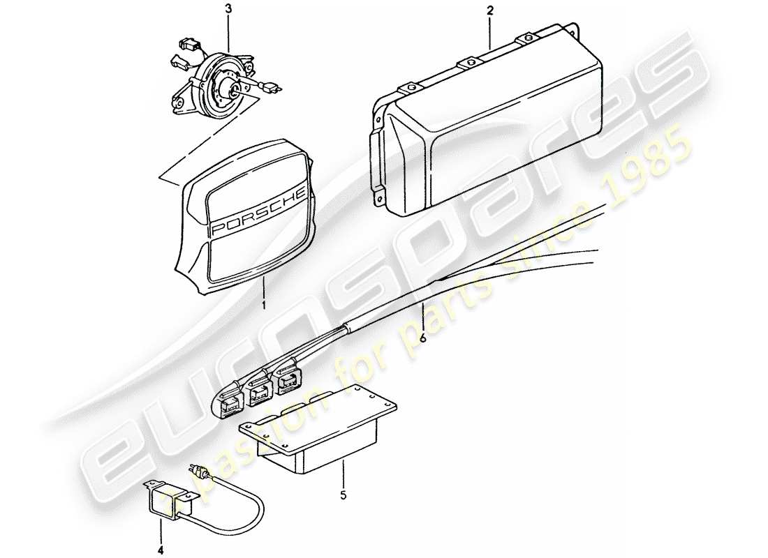 porsche 1993 (928) airbag - unità airbag - unità interruttore diagramma delle parti