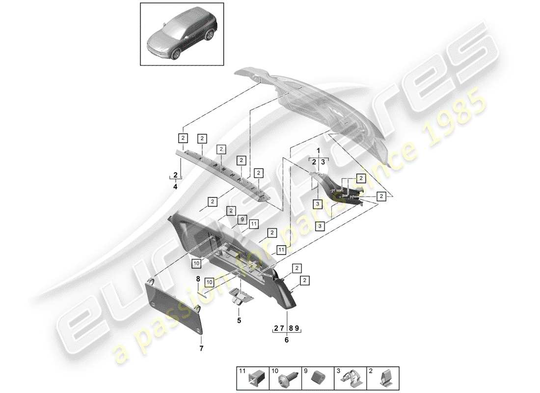 porsche 2020 (cayenne e3 9ya/9yb) liner diagramma delle parti