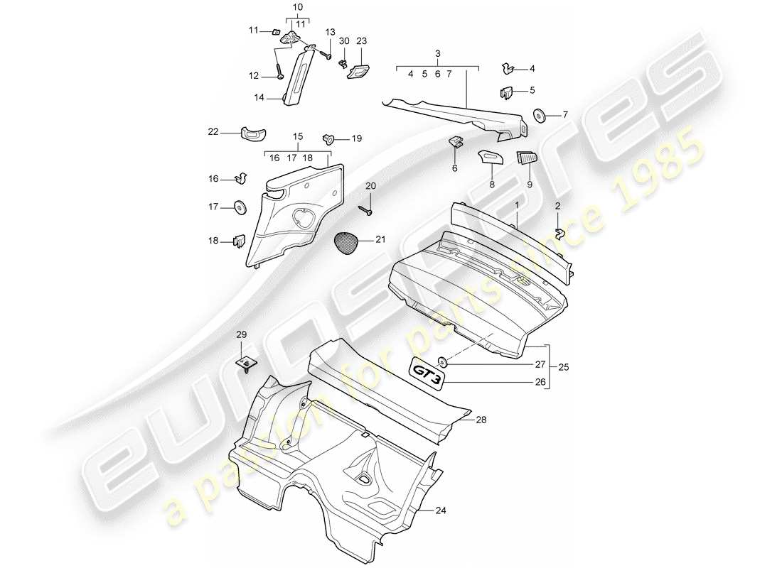 porsche 2007 (997-1 gt3) finiture diagramma delle parti