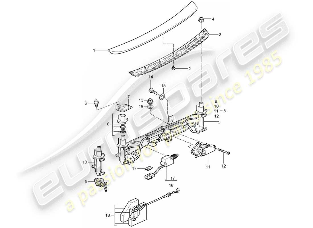 porsche 2007 (987 cayman) schema delle parti spoiler posteriore