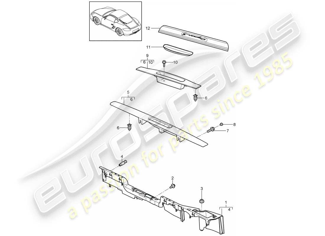 porsche 2009 (987 cayman) liner diagramma delle parti