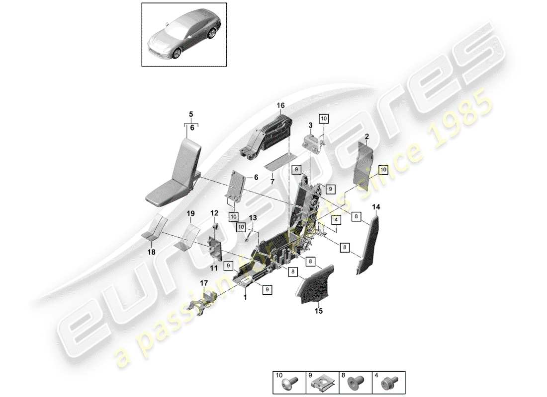 porsche 2018 (panamera 971-1) console centrale diagramma delle parti