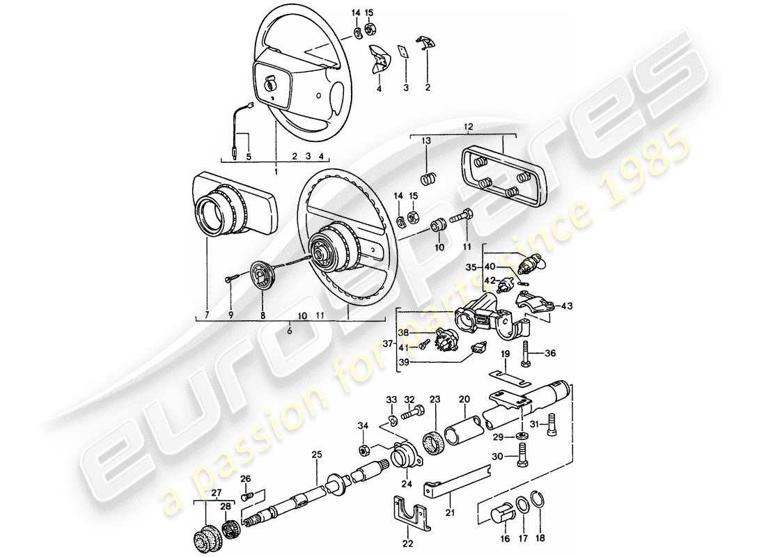 porsche 1990 (944) volante - piantone dello sterzo - bloccasterzo schema parte
