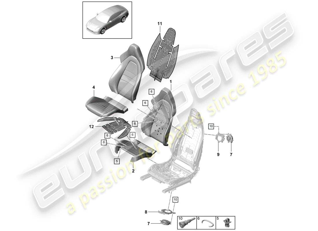 porsche 2018 (panamera 971-1) parte in schiuma diagramma delle parti