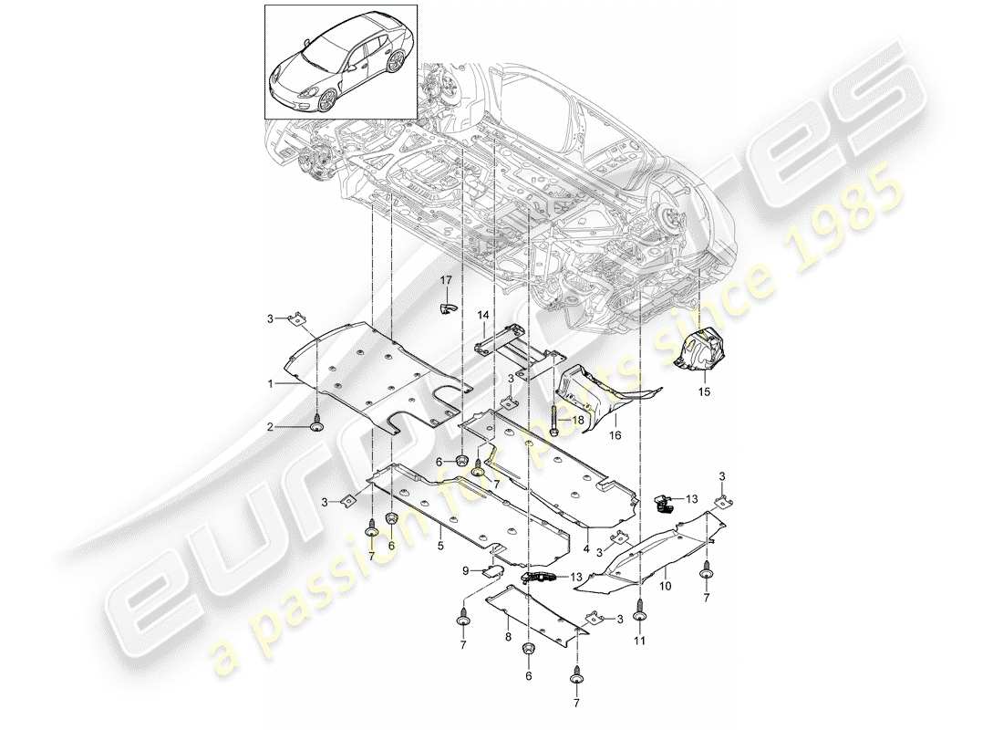 porsche 2011 (panamera 970) diagramma delle parti della fodera