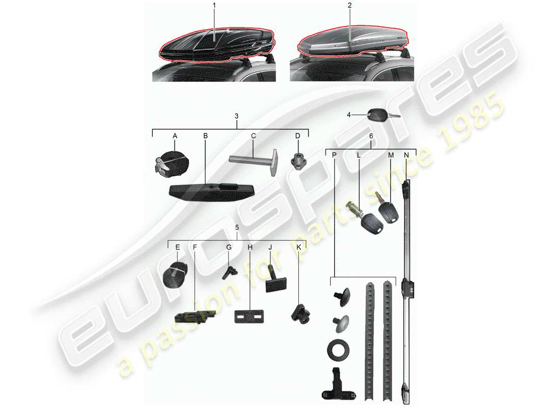 porsche 2013 (tequipment cayenne) schema delle parti del box da tetto