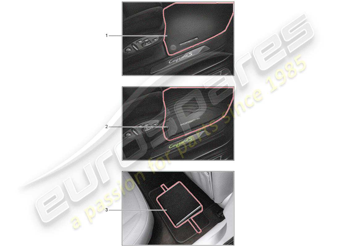 porsche 2016 (tequipment cayenne) 1 set tappetini schema delle parti