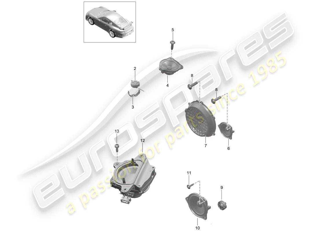 porsche 2014 (991-1 r/gt3/rs) altoparlante diagramma delle parti