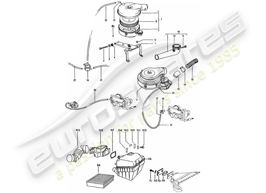 porsche 1971 (914) diagramma delle parti del filtro dell'aria