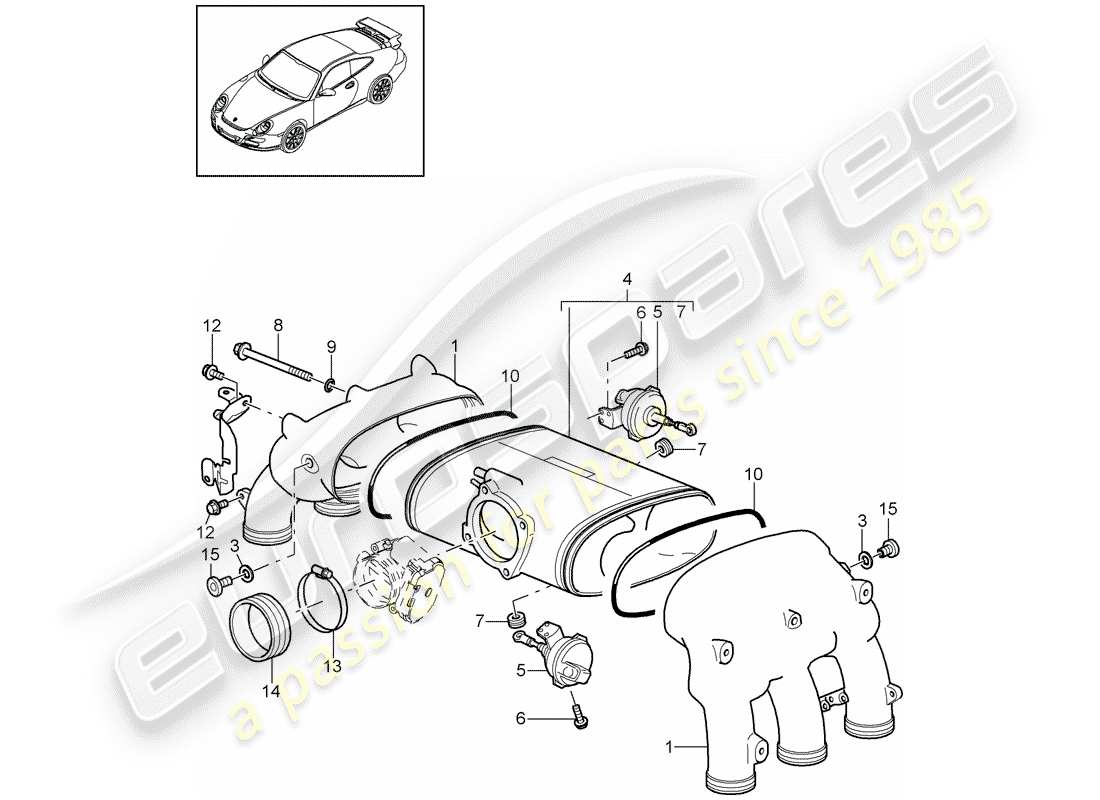 porsche 2011 (997-2 gt3) distributore dell'aria aspirata diagramma delle parti
