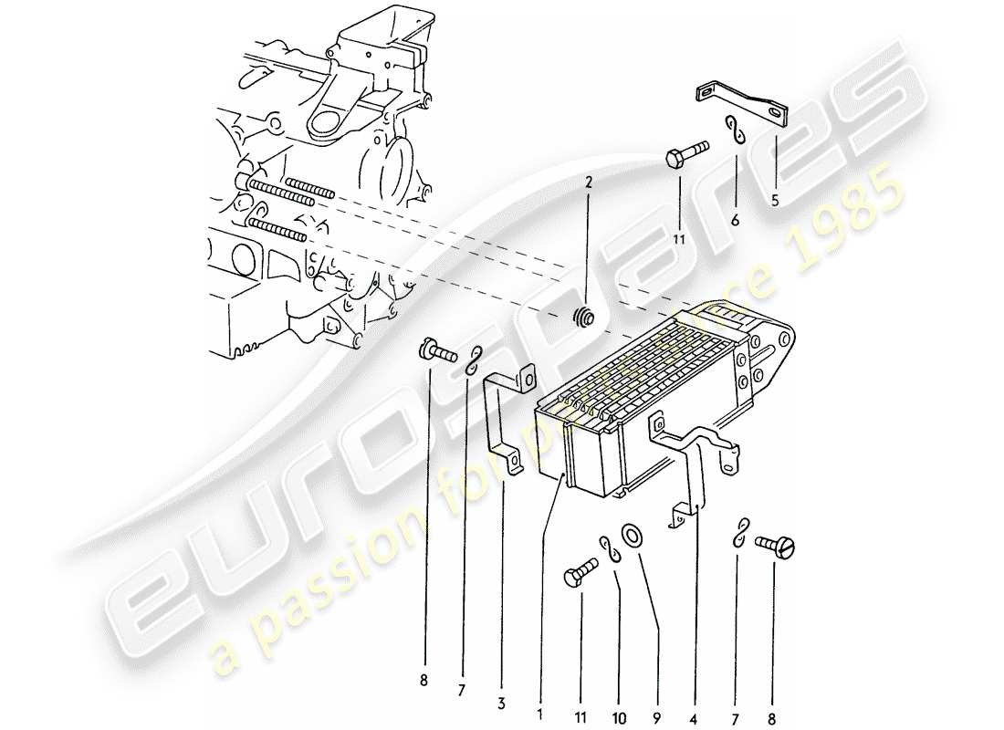 porsche 1975 (914) lubrificazione motore - radiatore olio diagramma delle parti