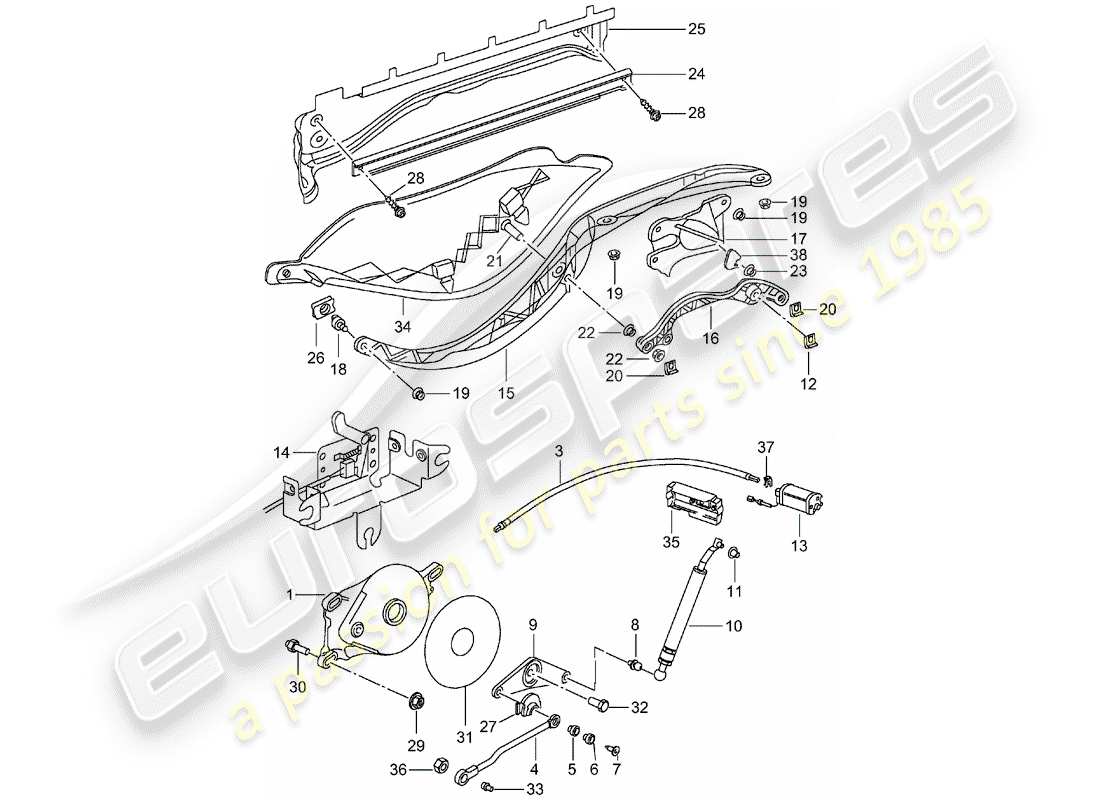 porsche 1997 (986 boxster) telaio superiore - unità di trasmissione - cassetto portaoggetti superiore - coperchio schema delle parti