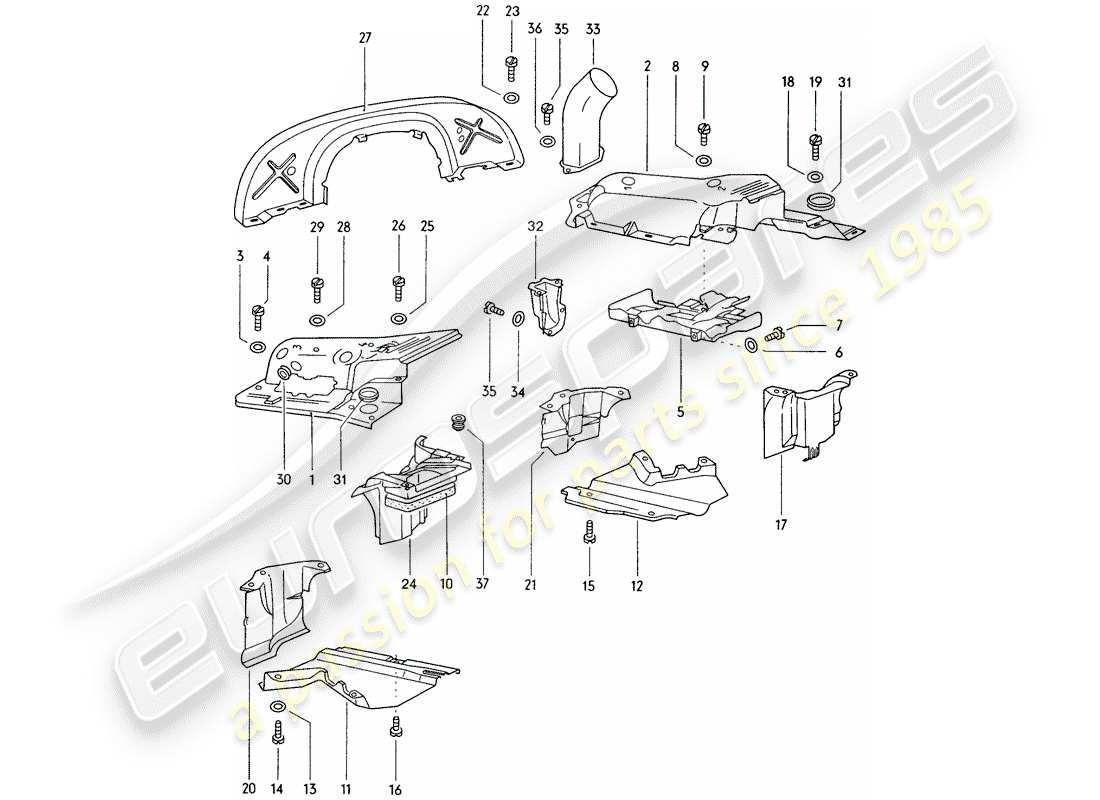 porsche 1971 (914) copertura motore - condotto aria schema delle parti