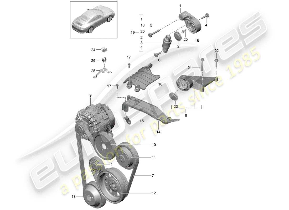 porsche 2019 (991-2) ammortizzatore di tensionamento della cinghia diagramma delle parti