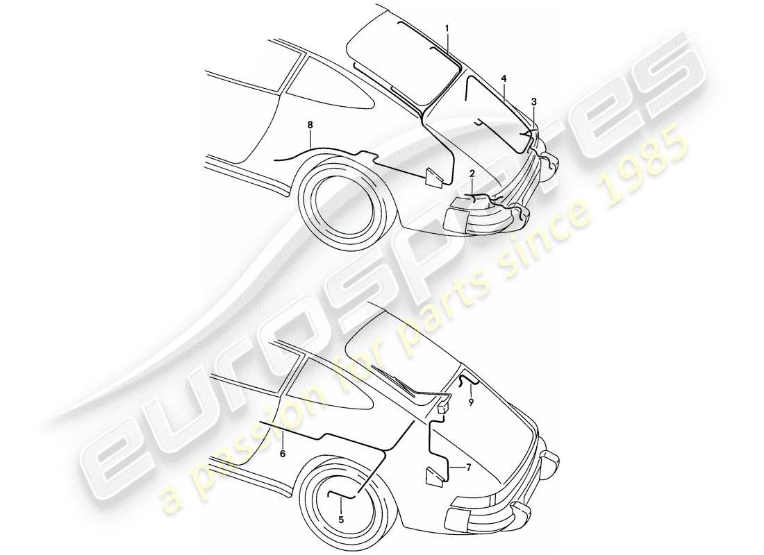porsche 1989 (911) cablaggi - estremità posteriore diagramma delle parti