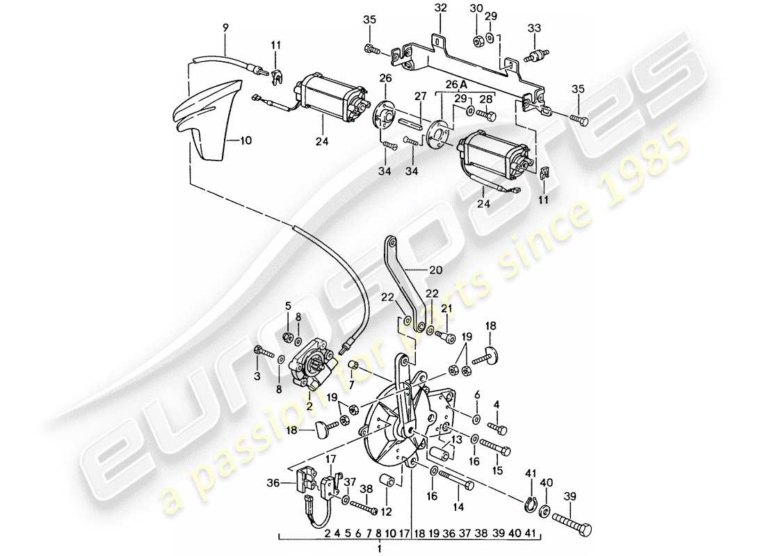 porsche 1985 (911) capote - meccanismo di guida - d - mj 1986>> schema delle parti