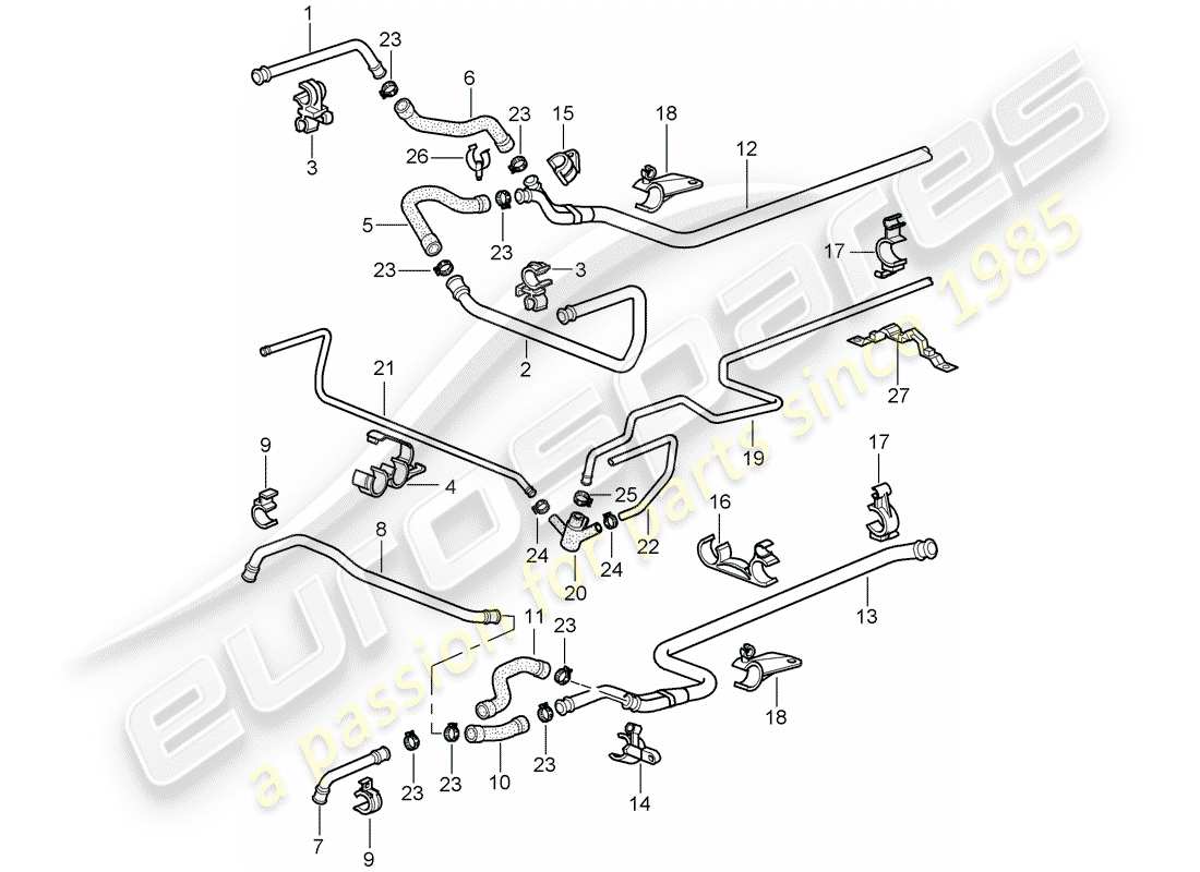 porsche 2004 (996) diagramma delle parti del raffreddamento ad acqua