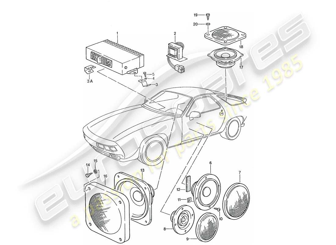 porsche 1990 (928) amplificatore - altoparlante - d >> - mj 1988 diagramma delle parti