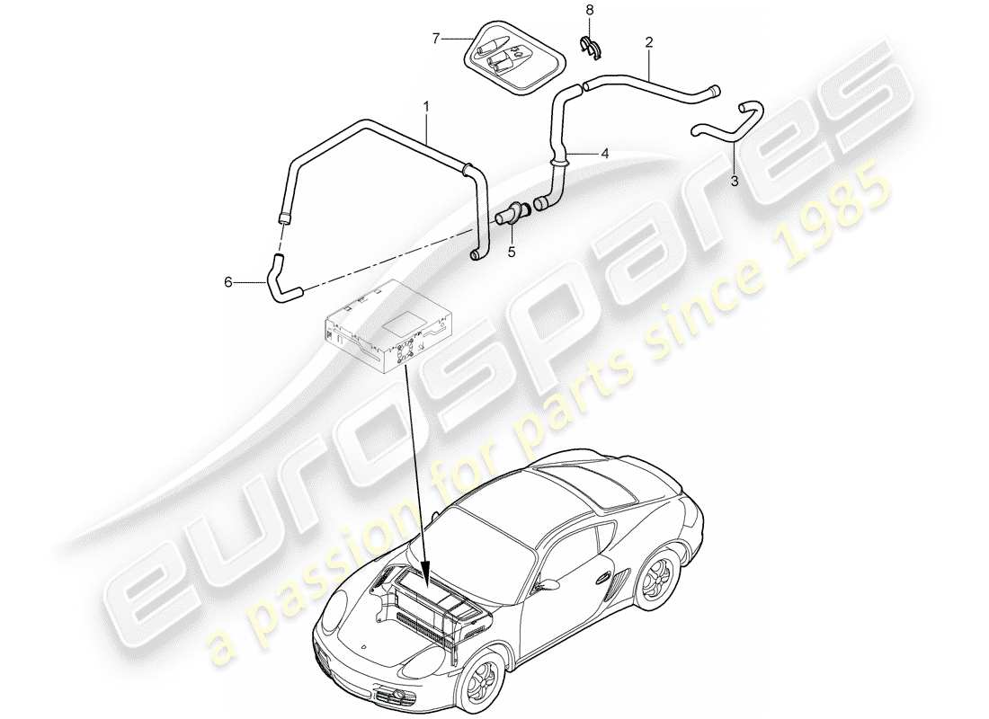 porsche 2010 (987 cayman) compartimento bagagli diagramma delle parti