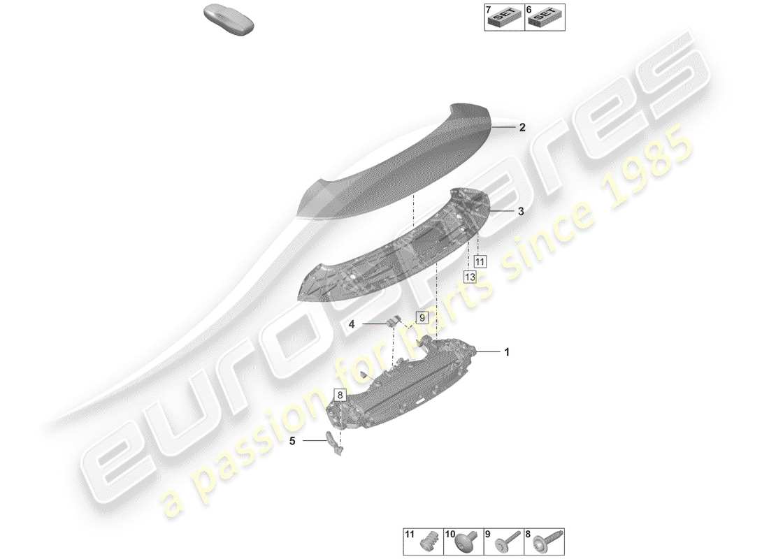 porsche 2019 (992-1) schema delle parti spoiler posteriore