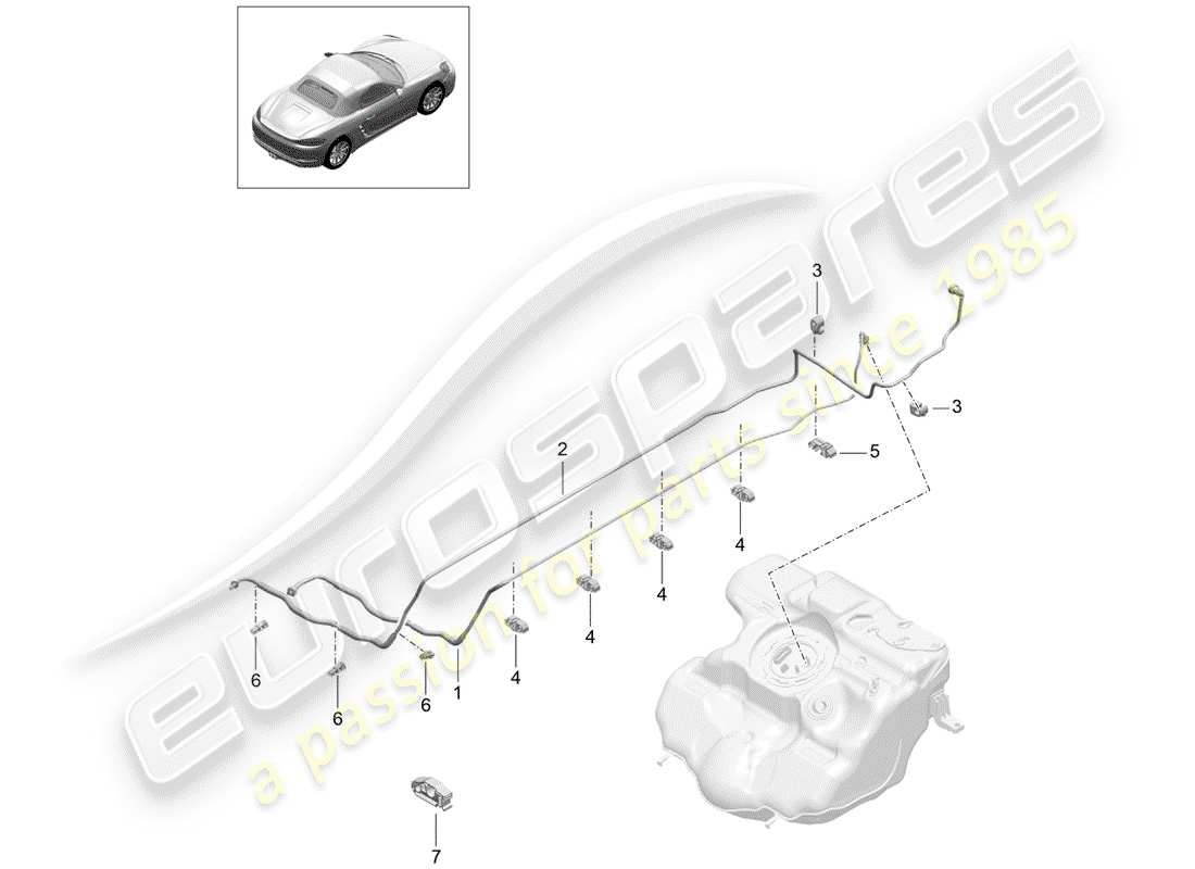 porsche 2018 (718 boxster) diagramma delle parti della linea del carburante