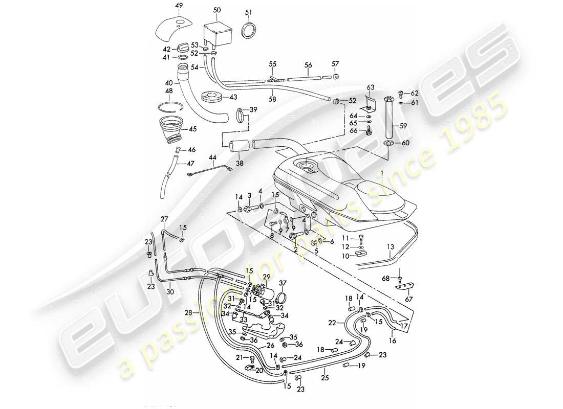 porsche 1973 (911) sistema di alimentazione - linee - con: - pompa del carburante schema delle parti