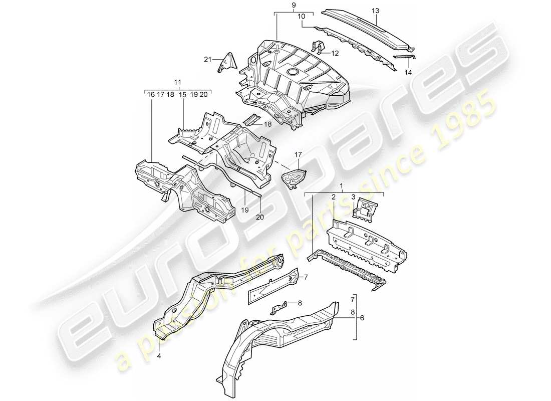 porsche 2003 (996 turbo / gt2) schema delle parti estremità posteriore